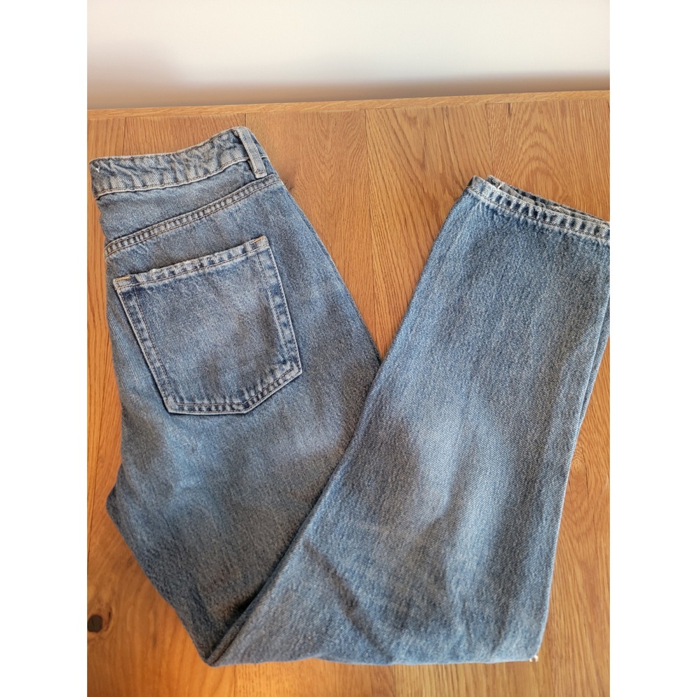 Garage Mom Jeans Blue Distressed High Waisted Relaxed Tapered Denim Size 1 25